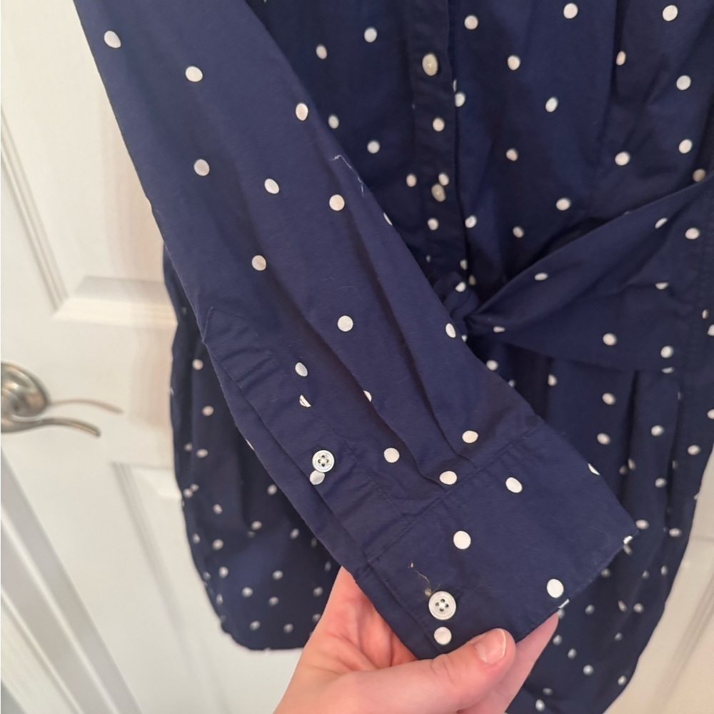 UNTUCKit Navy and White Polka Dot Shirt Dress, tie front - Picture 4 of 7